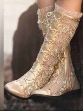 Elegant Gold Lace-Up Knee-High Women's Boots